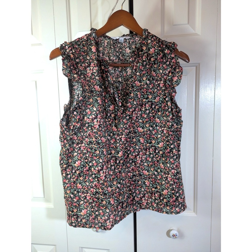 BB Dakota Steve Madden Slvless Black Floral Blouse Bloomcore Summer Light Work